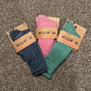 NWT 3 pair Wigwam Socks Blue, Pink, Green Youth XL. Youth 1-5. Women 4-7.